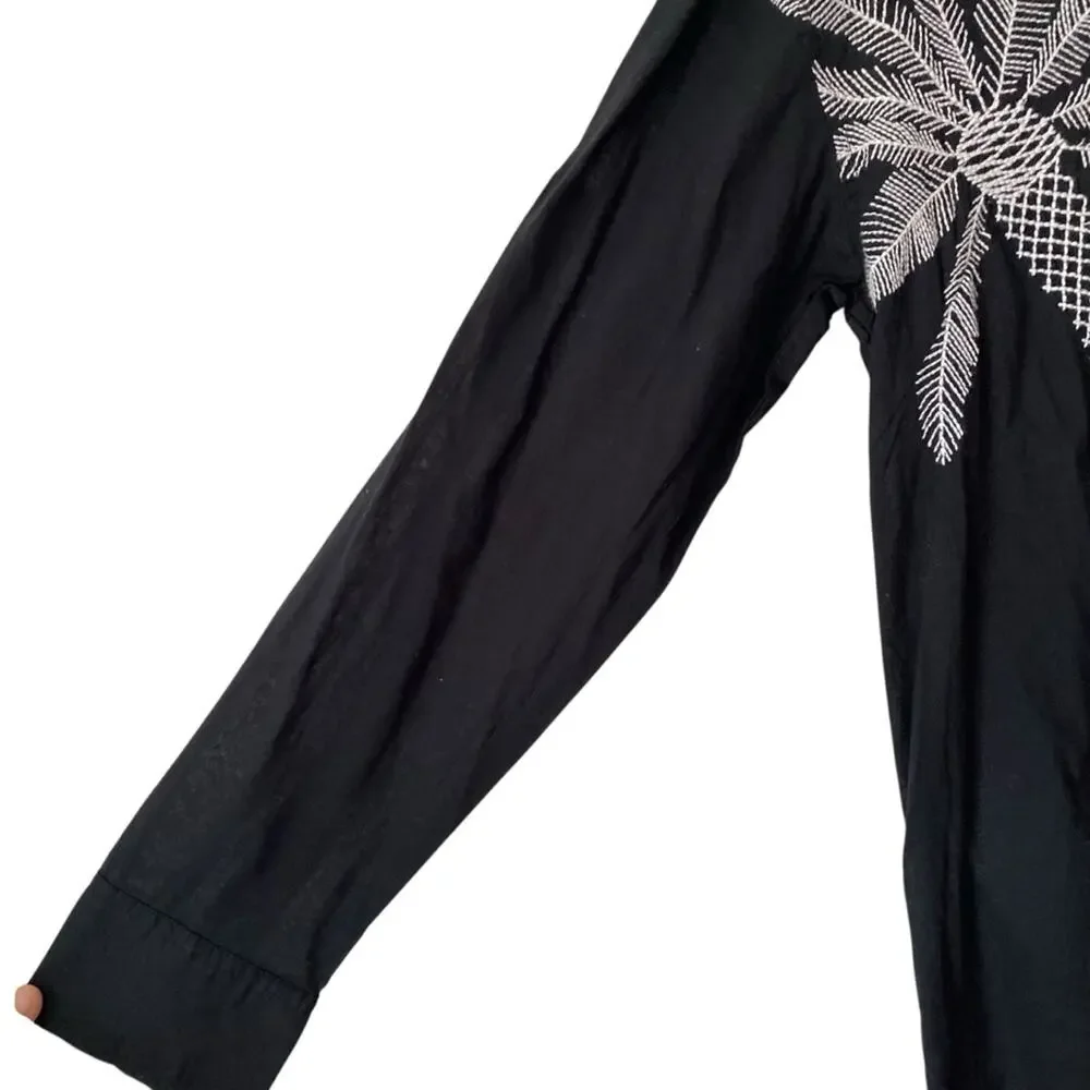 Badgley Mischka NWTs Black Embroidered Palm Tree Swim Coverup size XS